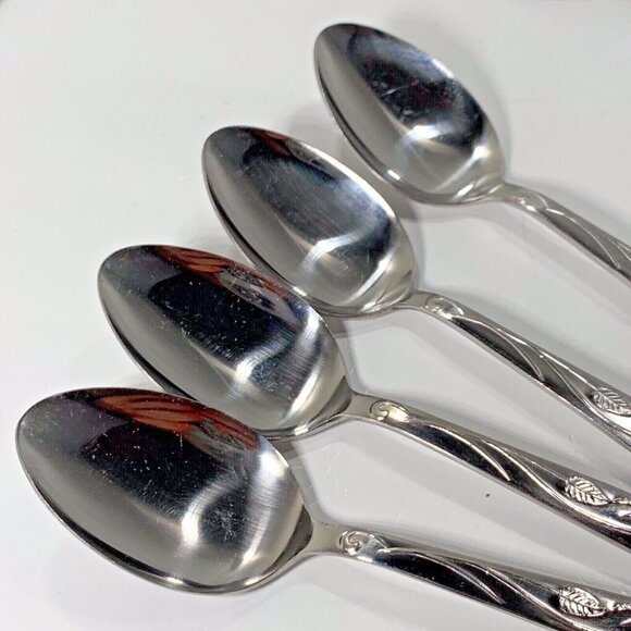Set 4 Dinner Spoons Imperial Int'l Stainless Ivy Pattern Japan Cutlers Guild Ltd - Picture 1 of 8